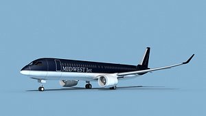 3D Airbus A220-300 Midwest Jet model