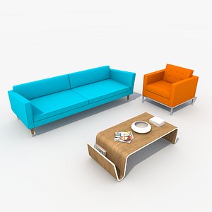 retro sofa set chair 3d model
