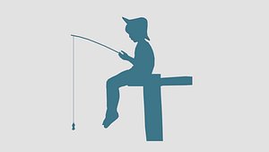 Low Poly Fishing Boy Silhouette Decorative Object