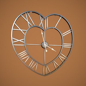 brushed steel heart clock 3D model