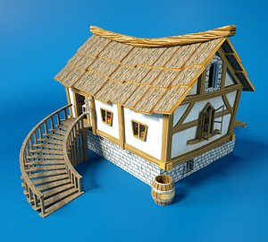 Cartoon Fantasy Wooden House with Interior