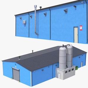 3D Industrial Building 6 Blue model
