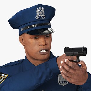 NYPD Police Officer Aiming Handgun Dark-Skinned Fur 3D model