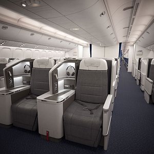 3D Boeing 777-300ER Cabin and Cockpit