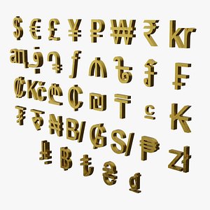 3D 37 Different Currency Symbols model