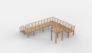 3D Old Wooden Stairs 04 3D model