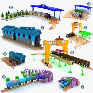 kids train toys set 3d model