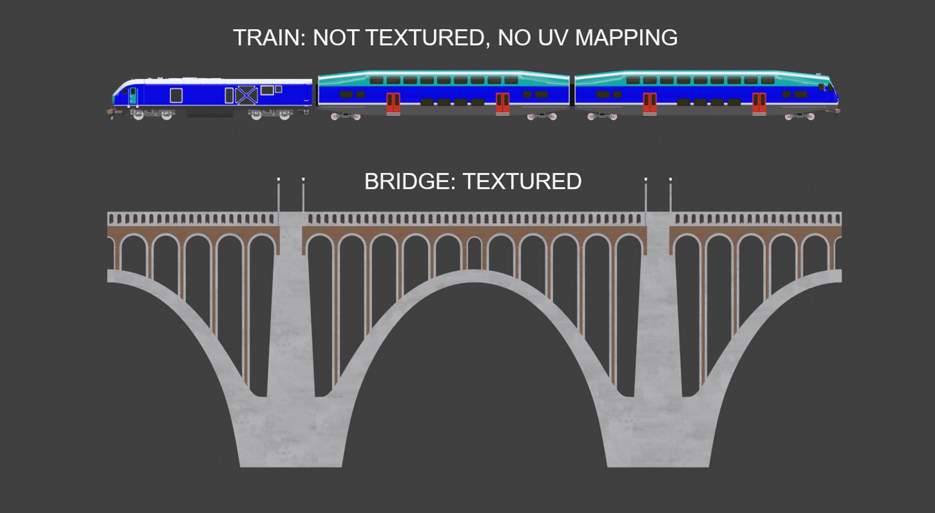 Viaduct with BiLevel train 3D https://p.turbosquid.com/ts-thumb/J6/gYyBfR/Wl/zscreenshot031625at11.22pm/png/1742163920/1920x1080/fit_q87/50d2658a80906ac8f3b59f7424c4f3a47d6e446c/zscreenshot031625at11.22pm.jpg