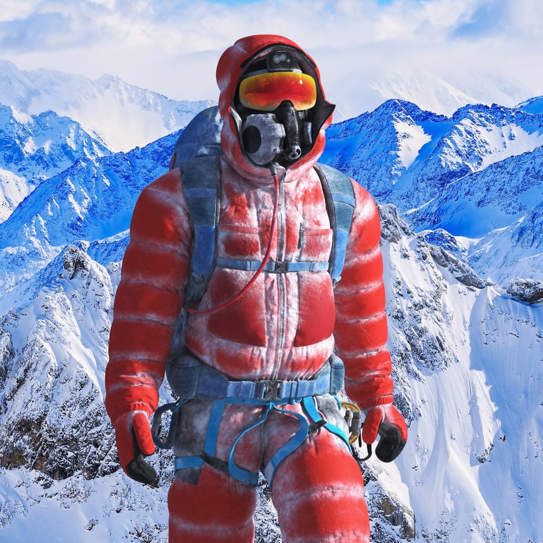 Snow Covered Mountain Climber Rigged