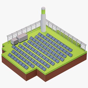 Lowpoly Cartoon Solar Power Plant Station PBR