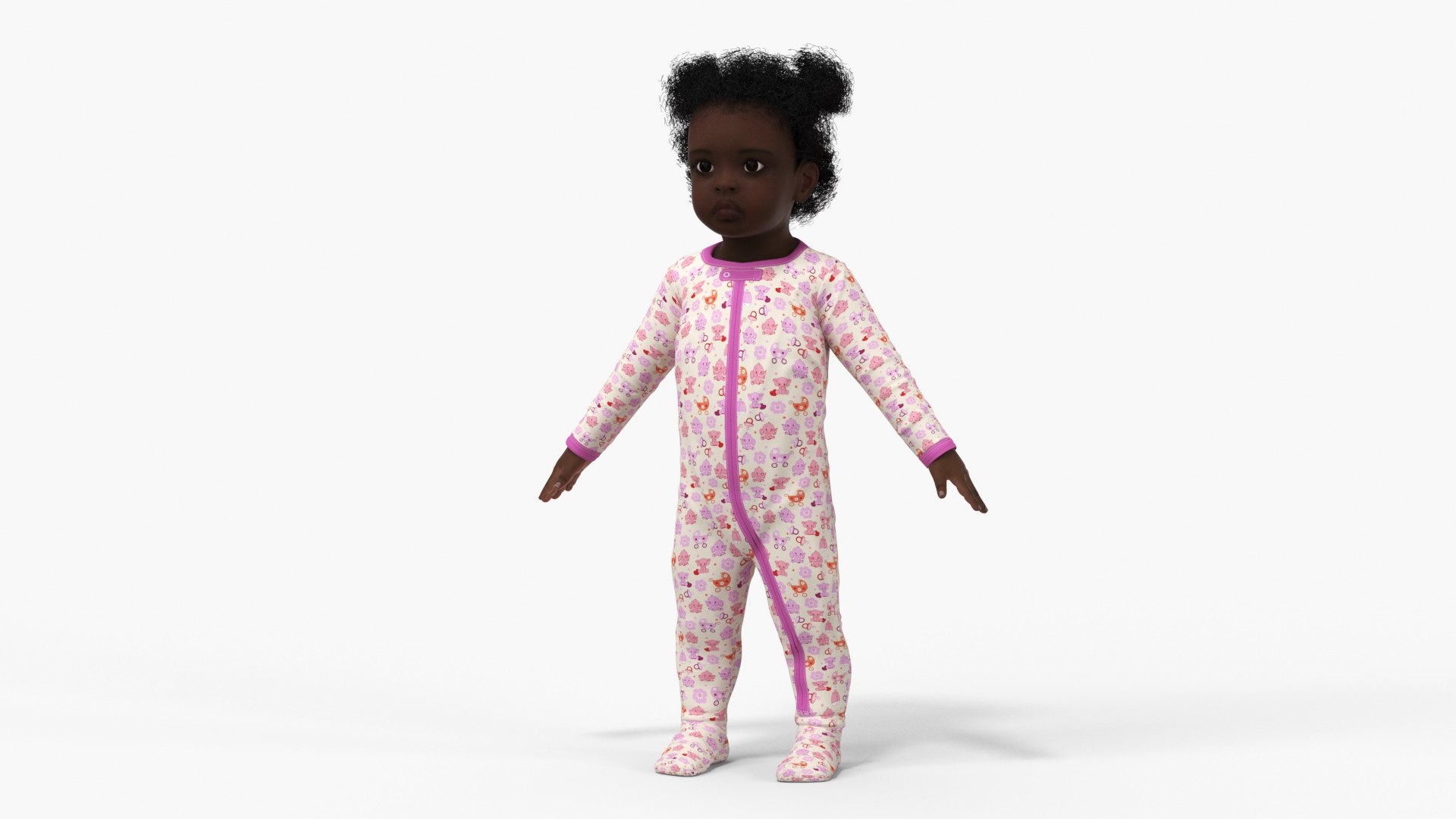 Black Baby Girl Wearing Full Bodysuit A-Pose 3D model preview