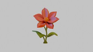 Red Flower Cartoon Style 3D model
