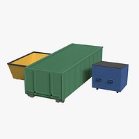 Industrial Waste Container Set - Skip Roll Off Front Load Dumpster 3 Types