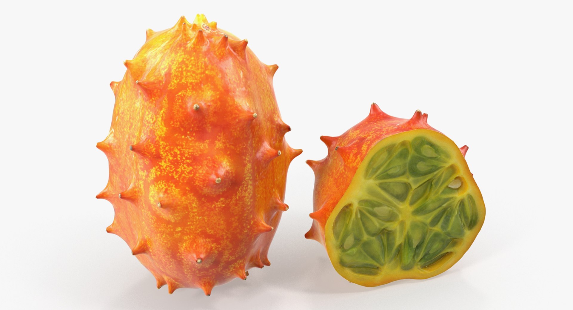 African Kiwano Fruit Whole and Half 3D model preview