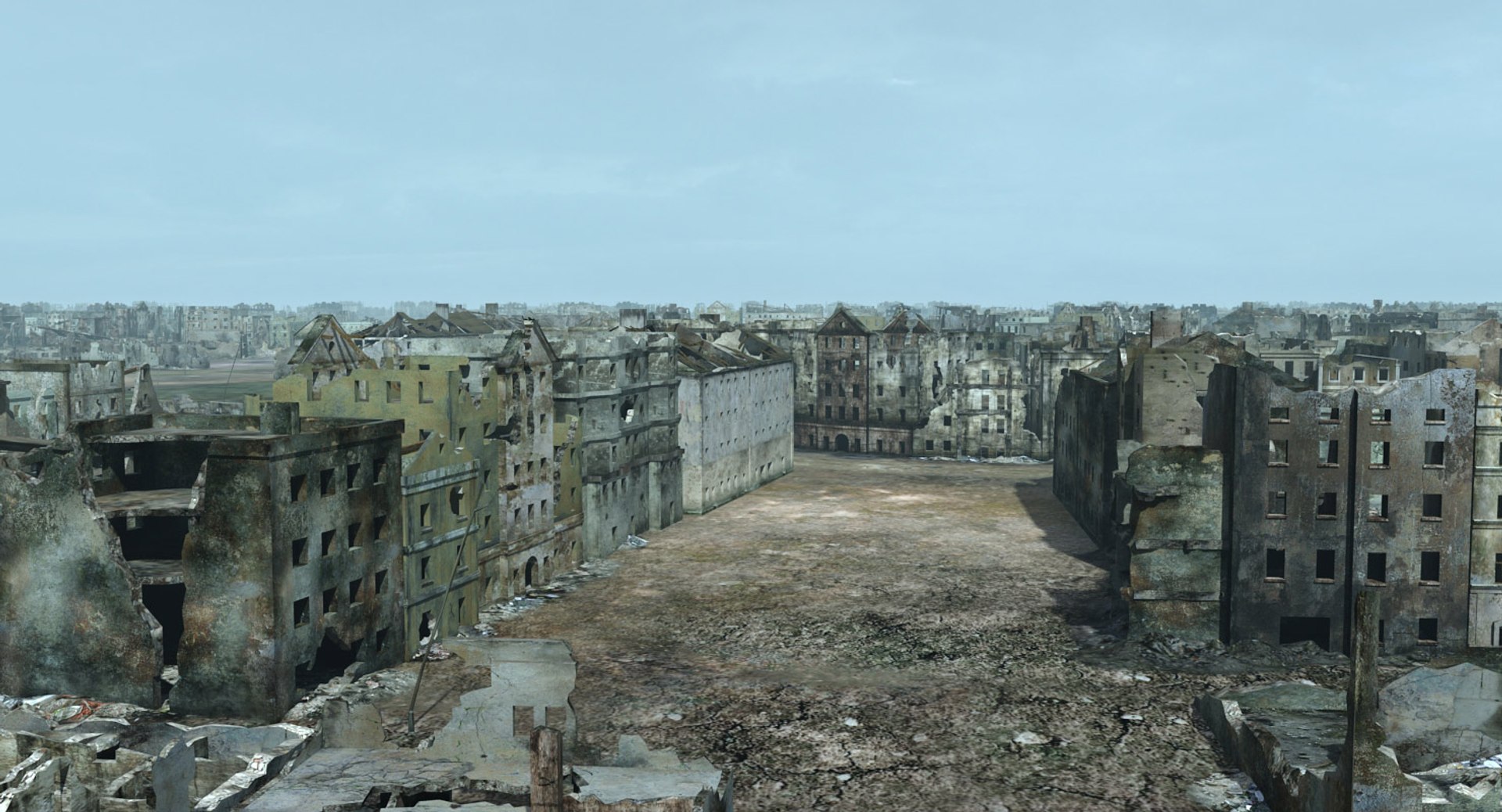 ruined city ww2 warsaw 3d model