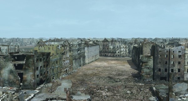 ruined city ww2 warsaw 3d model