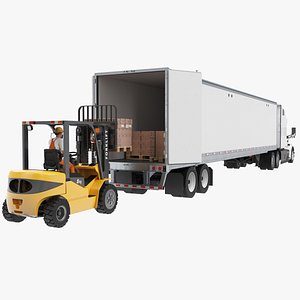 Forklift Loading Semi Truck 3D model