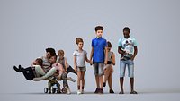 Basics0824 - A set containing 5 models of male and female teens and kids standing in casual attire i