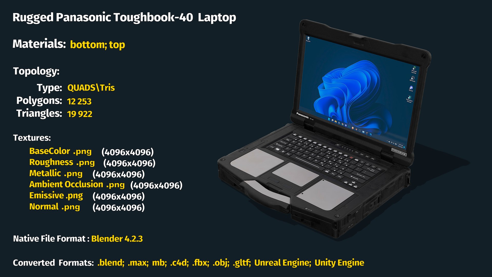 3D Rugged Panasonic Toughbook-40  Laptop https://p.turbosquid.com/ts-thumb/J9/XuKGiL/CD/info/jpg/1734874435/1920x1080/fit_q87/041a8b2cc2d79f9a1f767be5539c9cada583e103/info.jpg