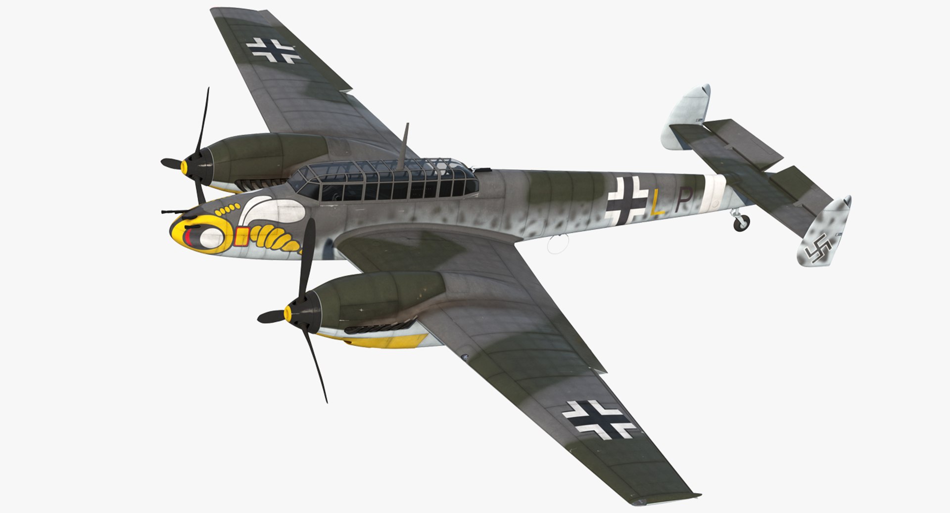 German WWII Heavy Fighter Messerschmitt Bf 110 Rigged 3D Model 3D model preview