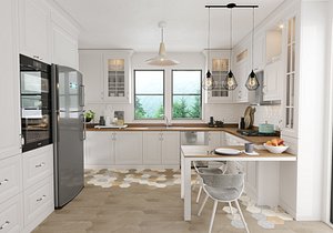 3D country kitchen interior scene model