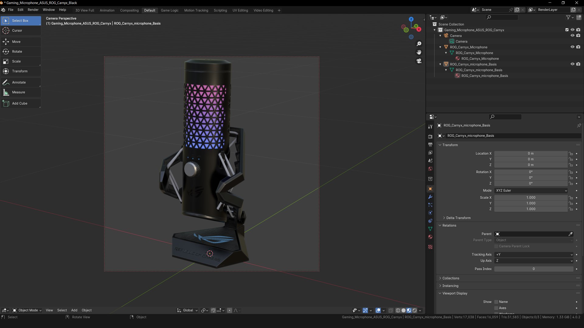 X2 Gaming Microphones ASUS ROG Carnyx PBR model https://p.turbosquid.com/ts-thumb/J9/cpKEFg/kh/scrblendo/png/1706032223/1920x1080/fit_q87/0590faf20e2c7383b74b6e23827f60849e865f3d/scrblendo.jpg