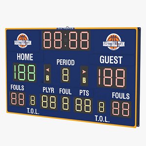 3D Daktronics Basketball Scoreboard Display Blue