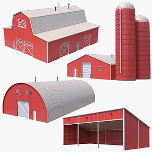 4 PBR Red Farm Buildings Collection