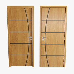 Modern Wood Door with Curved Straight Line Inlay Detail