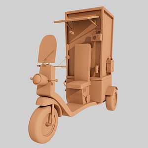 Stylized Street Food Cart Scooter Low Poly 3D Model No Textures
