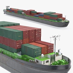 River Cargo Vessel With Containers Green