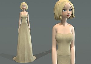 3D skinny woman in dress model