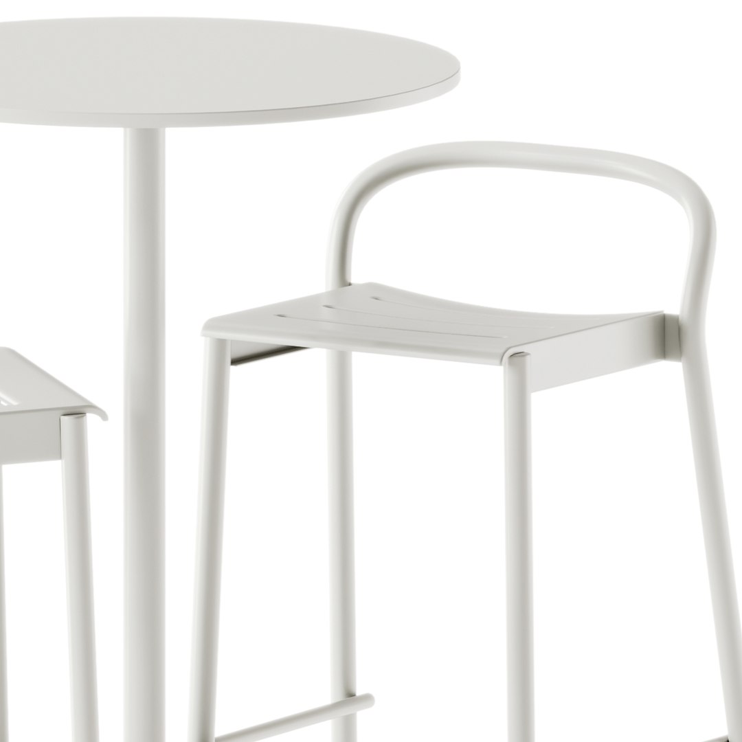 3D Muuto Cafe Bar Table Round and Linear Steel Bar and Counter Stool ...