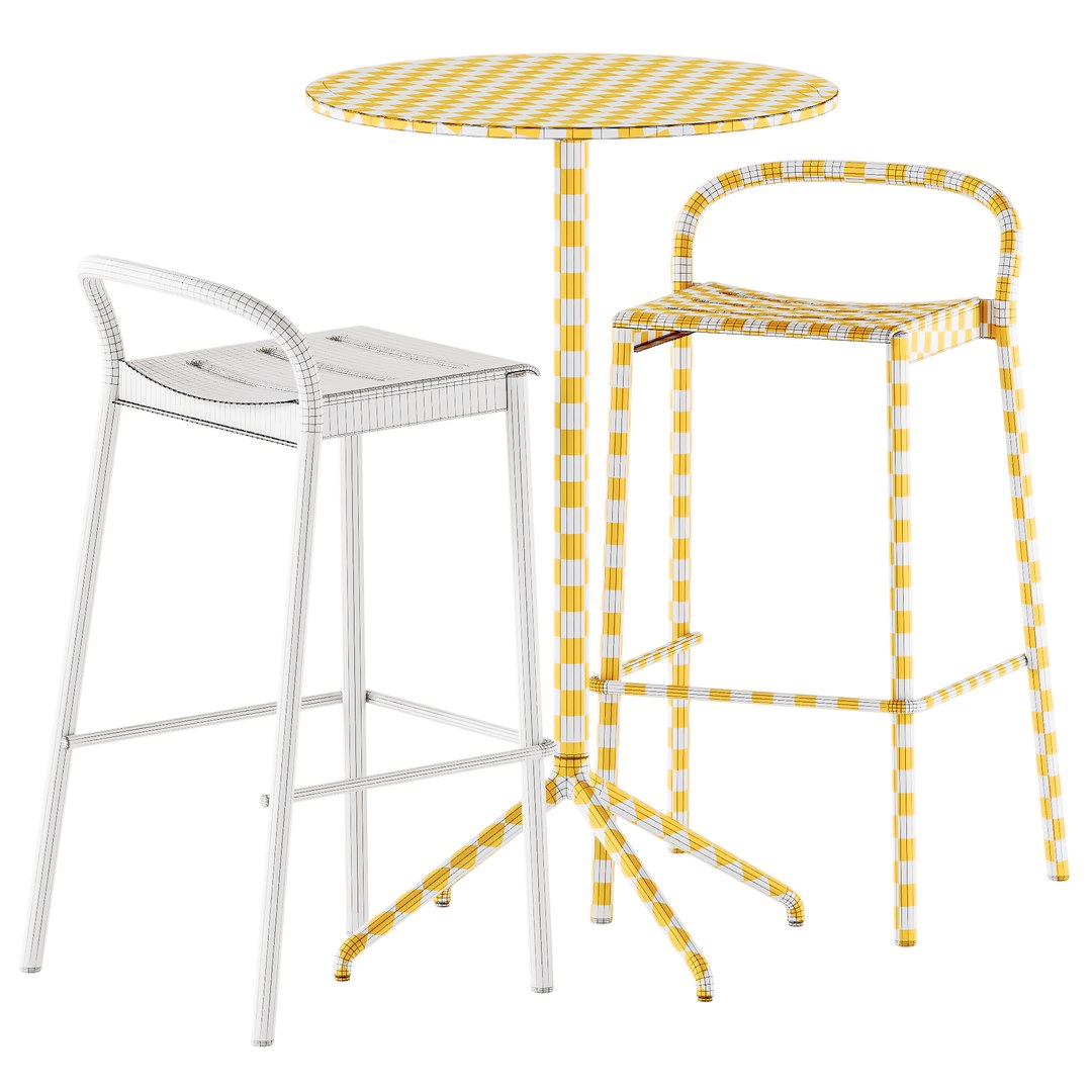 3D Muuto Cafe Bar Table Round and Linear Steel Bar and Counter Stool ...