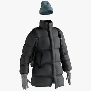 Men's Down Coat with Hat, Cloves and Backpack