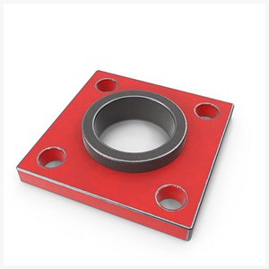 3D Square Flange Steel Painted Red PBR
