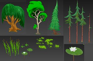 3D cartoon forest plants model
