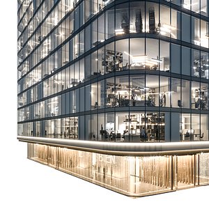 3D Modern office building 01 at night model