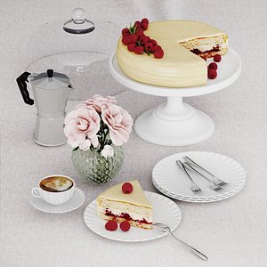 3D model dessert raspberry cake