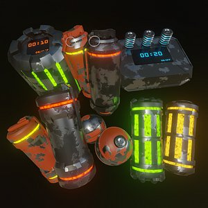 3D Sci-Fi Grenade and Bomb Package Game Ready Assets model