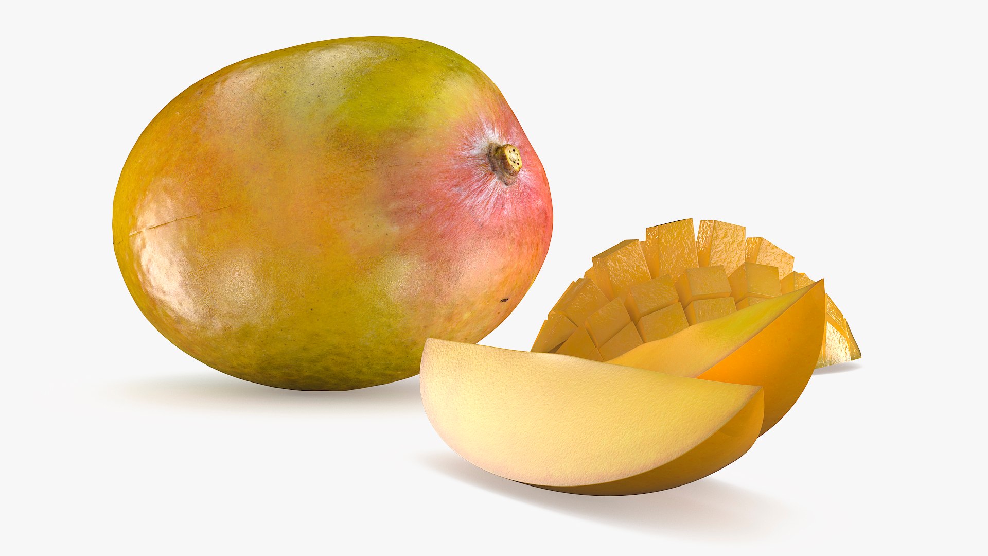 Food Fresh Mango with Cubed Half and Slice Yellow 3D model preview