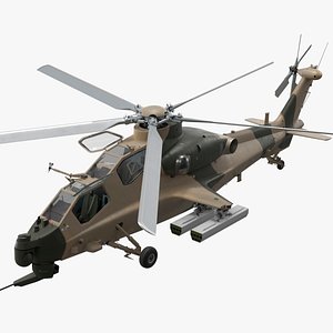 3D model Combat Helicopter with 70mm Rocket Pods Camouflage Rigged for Maya