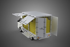 3D DELIVERY BOX TRUCK FREIGHT SHIPPING CARGO TRAILER CONTAINER CAR