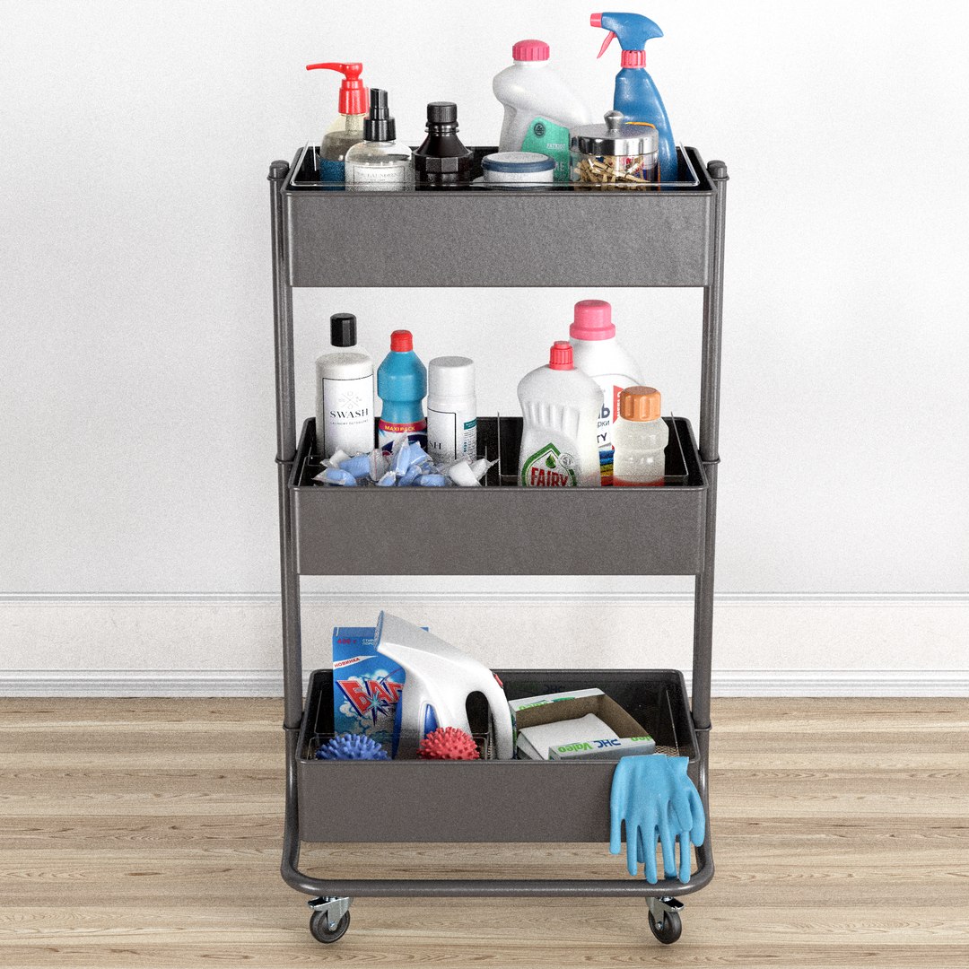 Multipurpose Janitorial Cart With Cleaning Supplies 3D - TurboSquid 2217395