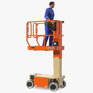 Electrician Worker with JLG 1230ES Vertical Mast Lift Rigged model