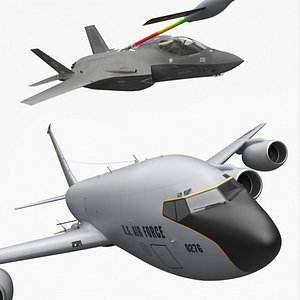 Air Refueling in Progress Boeing Stratotanker with F35 Rigged for Maya