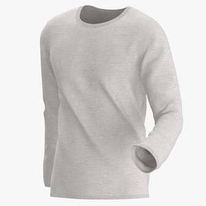 3D Long Sleeve Worn Male Crew Neck Pose 02 White Blank and Branded Heather