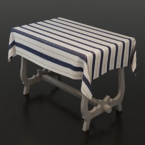 Wooden Dining Table Tablecloth Modern Style Low-Poly Game ready 3D model