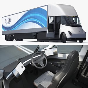 Tesla Semi Truck with Branded Trailer White Rigged 3D