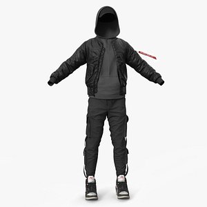 3D Urban Hacker Male Outfit with Mask Black
